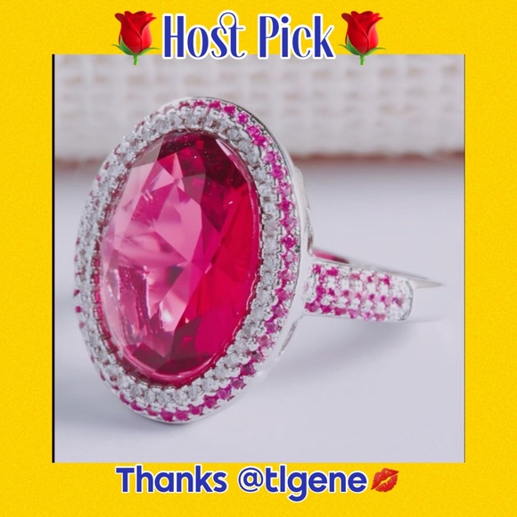 Jewelry - 🌹HostPick🌹18+ carat HUGE Pink Ruby & Sim Diamond Ring Sterling Silver NEW.